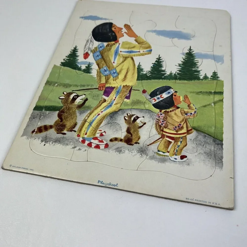 PLAYSKOOL Native American VTG 50s Puzzle Lot Indian  80-6A 6B USA Golden Press